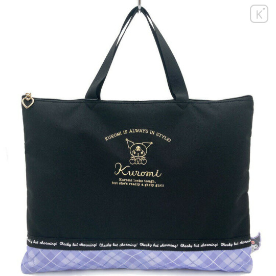 Japan Sanrio Zipper Tote Bag - Kuromi : Gold Foil Print - 1