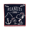 Japan Peanuts Jacquard Towel Handkerchief - Snoopy & Woodstock / Marine Navy / Smile - 1