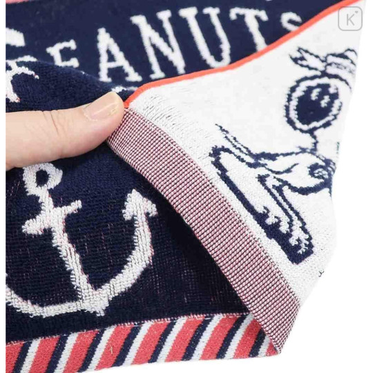 Japan Peanuts Jacquard Towel Handkerchief - Snoopy & Woodstock / Marine Navy / Smile - 2