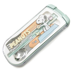 Japan Peanuts Bento Lunch Cutlery Set Spoon Fork Chopstick - Snoopy / Orange & Green