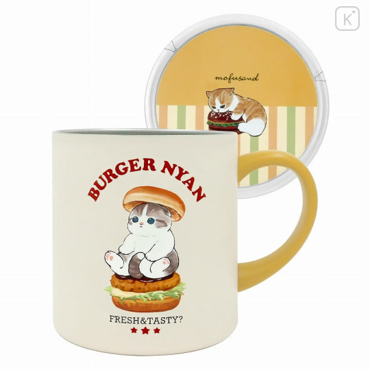 Japan Mofusand Stainless Steel Mug with Lid - Burger Cat Nyan - 1