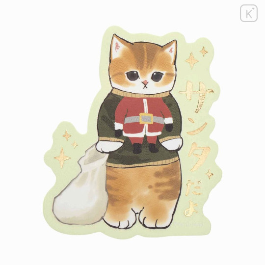 Japan Mofusand Glowing Gold Big Vinyl Sticker - Cat / It's Santa - 1
