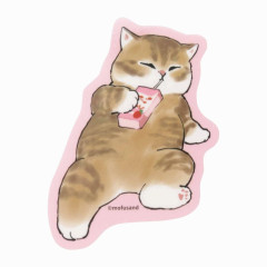 Japan Mofusand Vinyl Sticker - Cat / Sleeping Nyan with Drink