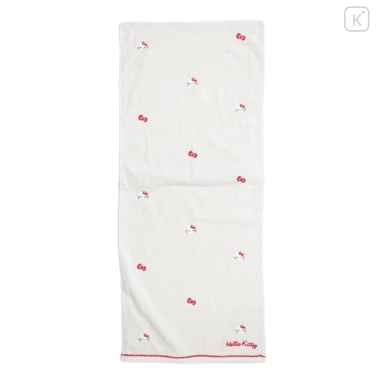 Japan Sanrio Jacquard Embroidered Long Towel - Hello Kitty / Faces - 1