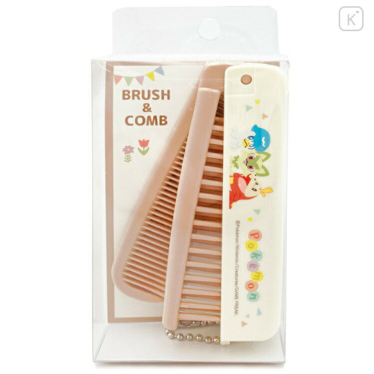 Japan Pokemon Folding Brush & Comb - Beige & Brown - 1