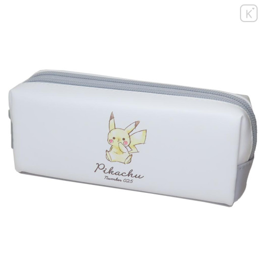 Japan Pokemon Twin Zipper Pen Pouch - Pikachu / Number025 Grey & White - 1