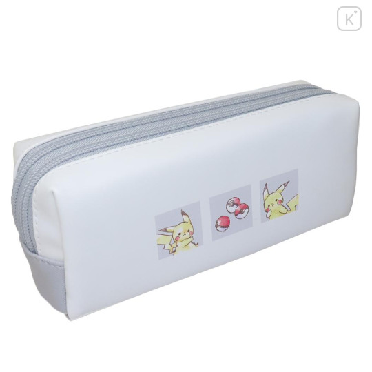 Japan Pokemon Twin Zipper Pen Pouch - Pikachu / Number025 Grey & White - 2