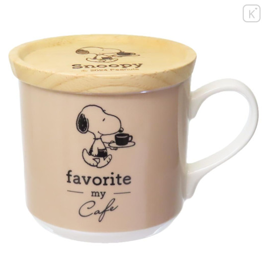 Japan Peanuts Porcelain Mug with Wooden Lid - Snoopy / My Cafe - 1