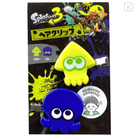 Japan Splatoon Hair Clip Set of 2 - Squid Yellow × Octopus Blue - 1