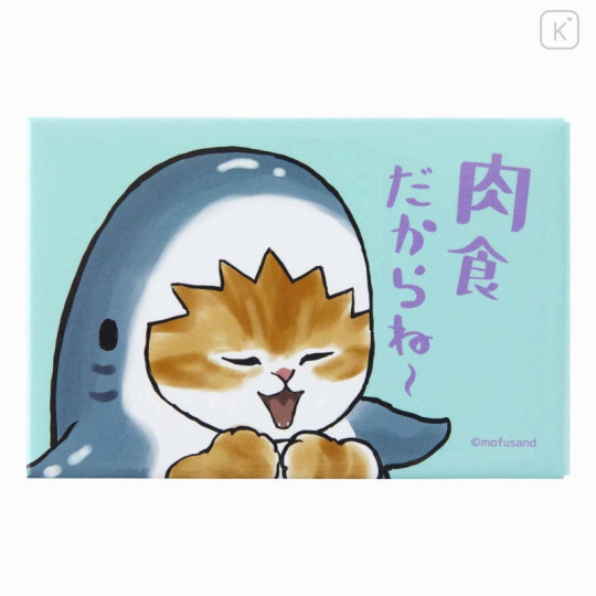 Japan Mofusand Square Magnet - Cat / Shark Wanna Eat Meat - 1