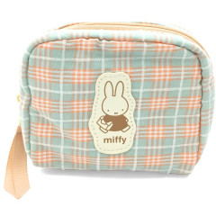 Japan Miffy Pouch & Tissue Case - Plaid / Green & Orange