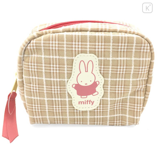 Japan Miffy Pouch & Tissue Case - Plaid / Caramel Brown - 1