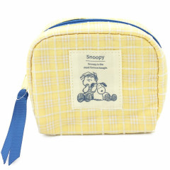 Japan Peanuts Pouch & Tissue Case - Snoopy Plaid / Yellow