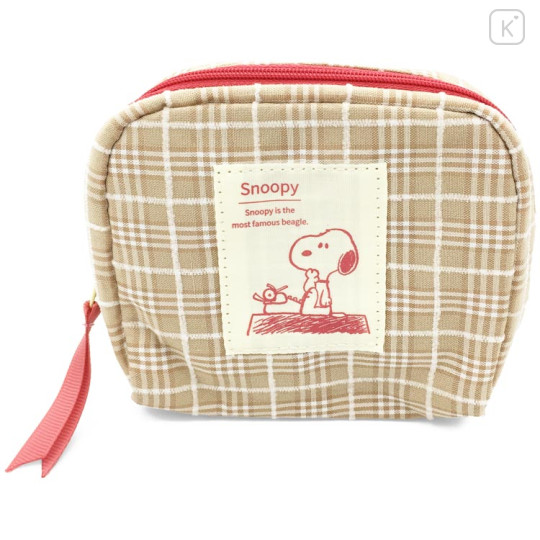 Japan Peanuts Pouch & Tissue Case - Snoopy Plaid / Caramel Brown - 1