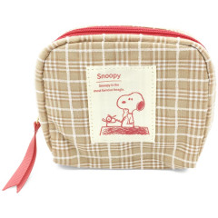 Japan Peanuts Pouch & Tissue Case - Snoopy Plaid / Caramel Brown