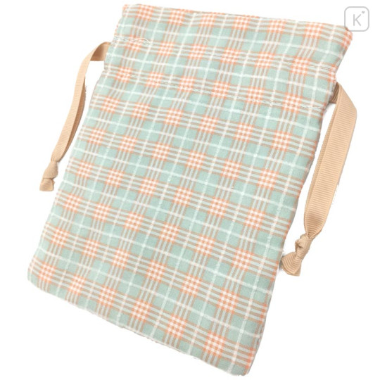 Japan Miffy Drawstring Bag - Plaid / Green & Orange - 2