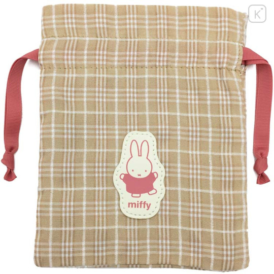 Japan Miffy Drawstring Bag - Plaid / Caramel Brown - 1