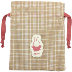 Japan Miffy Drawstring Bag - Plaid / Caramel Brown