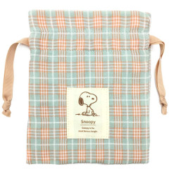 Japan Peanuts Drawstring Bag - Snoopy Plaid / Green & Orange