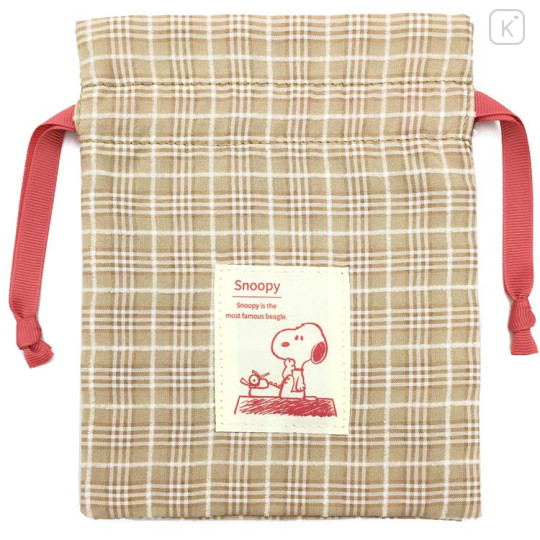 Japan Peanuts Drawstring Bag - Snoopy Plaid / Caramel Brown - 1