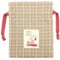 Japan Peanuts Drawstring Bag - Snoopy Plaid / Caramel Brown - 1