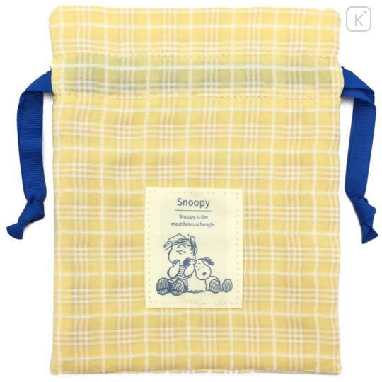 Japan Peanuts Drawstring Bag - Snoopy Plaid / Yellow - 1