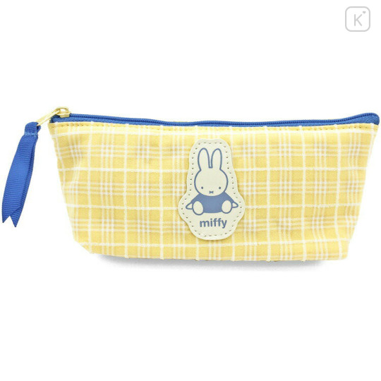 Japan Miffy Pencil Case Pouch - Plaid / Yellow - 1
