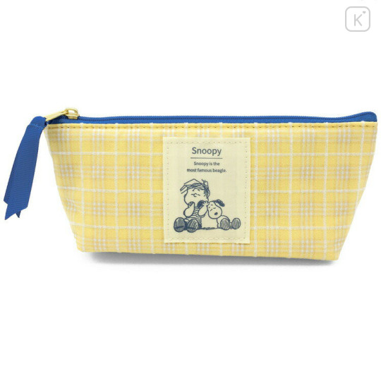 Japan Peanuts Pencil Case Pouch - Snoopy Plaid / Yellow - 1