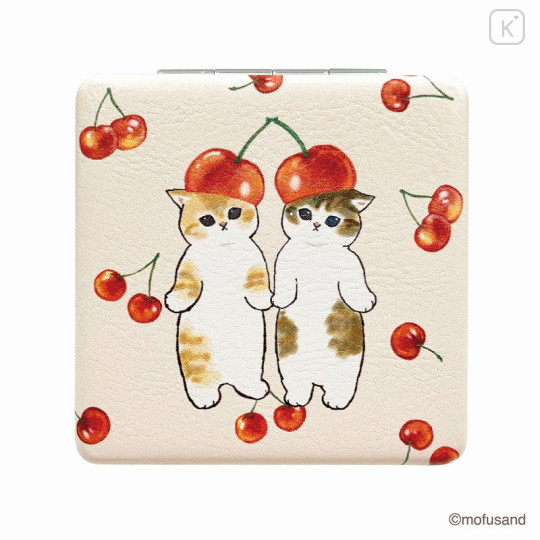 Japan Mofusand 2-sided Compact Mirror - Cat / Cherry Hat - 1