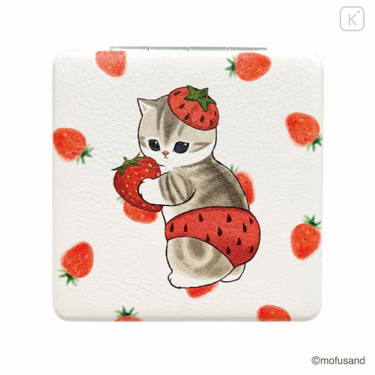 Japan Mofusand 2-sided Compact Mirror - Fruit Cat / Strawberry - 1