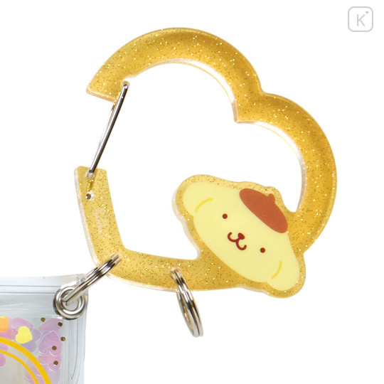 Japan Sanrio Original Clear Pouch with Carabiner - Pompompurin : Colorful Heart - 2
