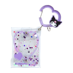 Japan Sanrio Original Clear Pouch with Carabiner - Kuromi / Colorful Heart