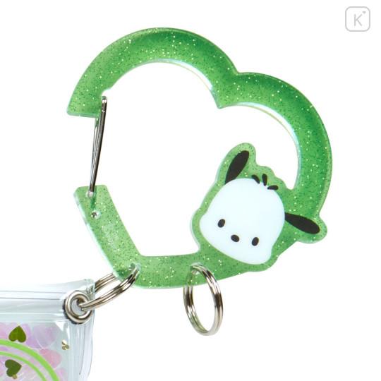Japan Sanrio Original Clear Pouch with Carabiner - Pochacco : Colorful Heart - 2