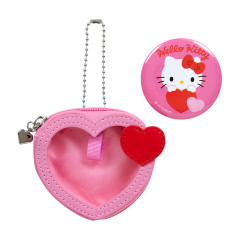 Japan Sanrio Original Mini Pouch with Badge - Hello Kitty / Colorful Heart
