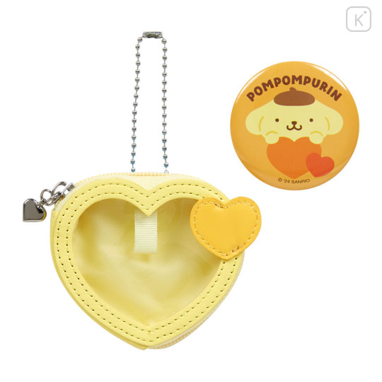 Japan Sanrio Original Mini Pouch with Badge - Pompompurin : Colorful Heart - 1