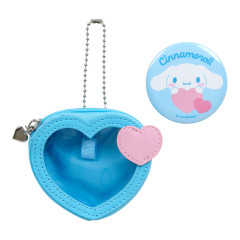 Japan Sanrio Original Mini Pouch with Badge - Cinnamoroll / Colorful Heart