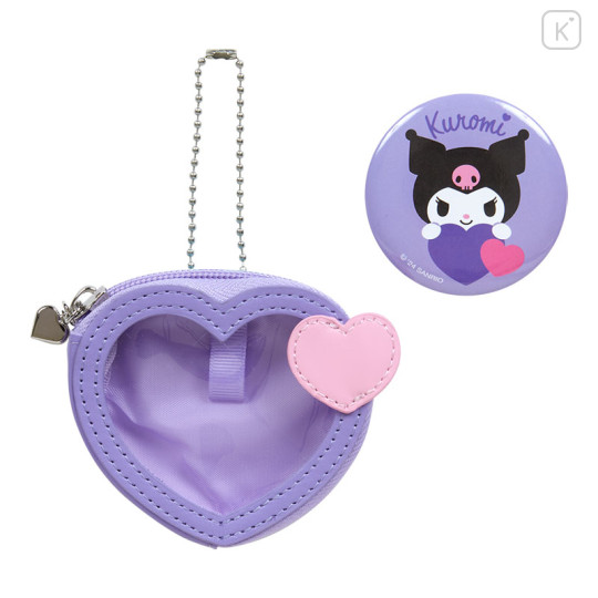 Japan Sanrio Original Mini Pouch with Badge - Kuromi : Colorful Heart - 1