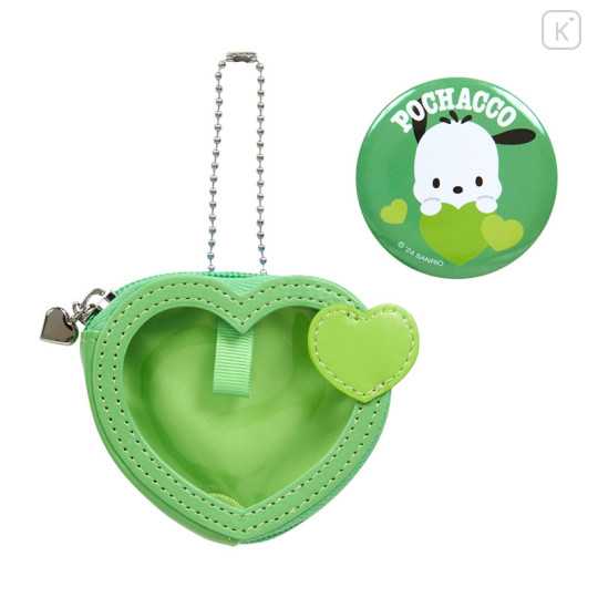 Japan Sanrio Original Mini Pouch with Badge - Pochacco : Colorful Heart - 1