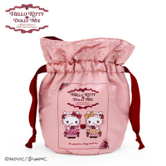Japan Sanrio Dolly Mix Drawstring Purse - Hello Kitty & Hello Mimmy / Pink