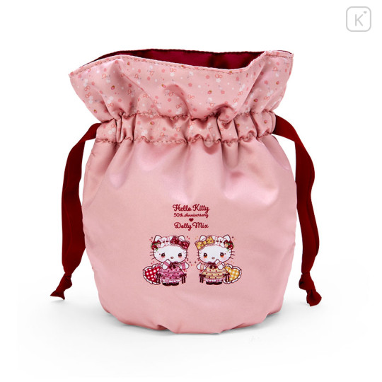Japan Sanrio Dolly Mix Drawstring Purse - Hello Kitty & Hello Mimmy / Pink - 2