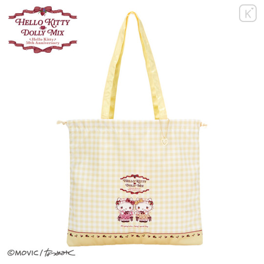 Japan Sanrio Dolly Mix Tote Bag - Hello Kitty & Hello Mimmy / Yellow - 1