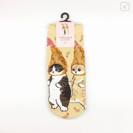 Japan Mofusand Rib Socks - Cat / Fried Shrimp Cream - 4