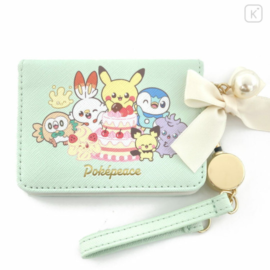 Japan Pokemon Bifold Pass Case Card Holder - Sweets Shop Pokepeace Ribbon Green - 1