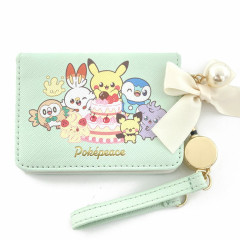 Japan Pokemon Bifold Pass Case Card Holder - Sweets Shop Pokepeace Ribbon Green