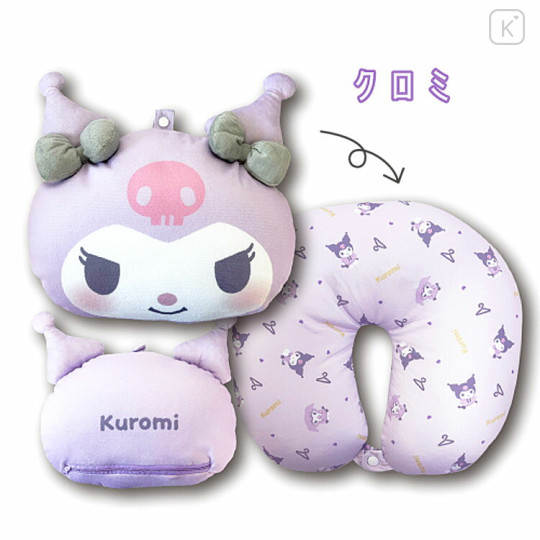 Japan Sanrio 2 Way Neck Pillow Cushion - Kuromi - 2