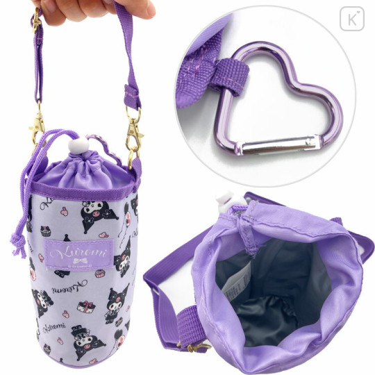 Japan Sanrio Plastic Bottle Holder - Kuromi / Heart Carabiner - 3