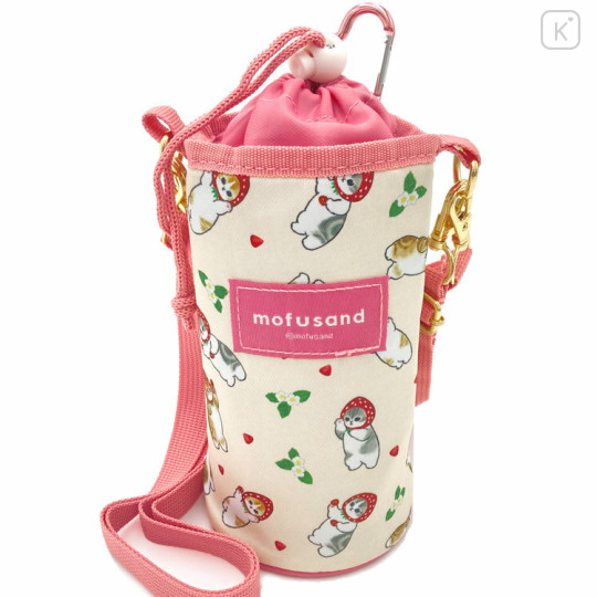 Japan Mofusand Plastic Bottle Holder - Fruit Cat Strawberry Nyan / Heart Carabiner - 1