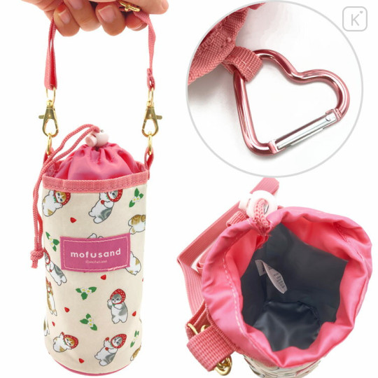 Japan Mofusand Plastic Bottle Holder - Fruit Cat Strawberry Nyan / Heart Carabiner - 3