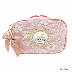 Japan Mofusand Vanity Pouch Lace × Embroidery Divider Custom - Cat / Ice Cream Pink