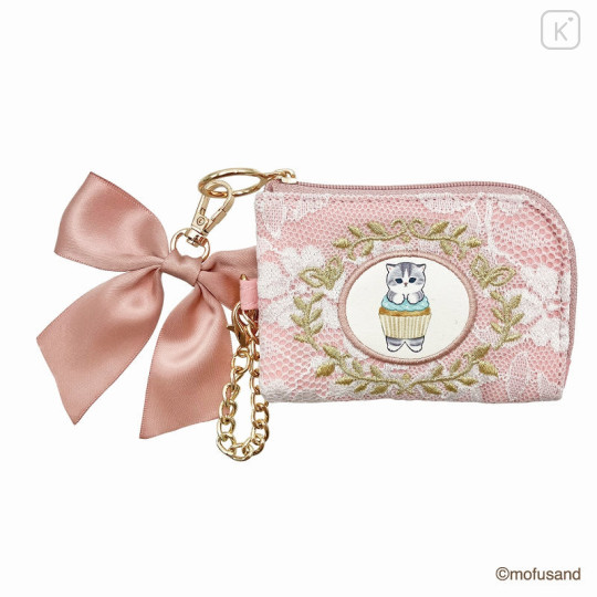 Japan Mofusand Pass Case & Mini Pouch Lace × Embroidery - Cat / Cupcake - 1